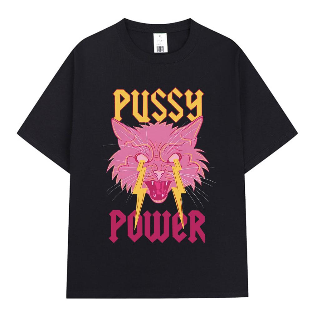 Pussy Power Забавный Кот Мем Футболка Модная Винтажная Харадзюку С Коротким Рукавом Футболка Мужская Женская Повседневная Хлопковая Оверсайз Футболки Топы