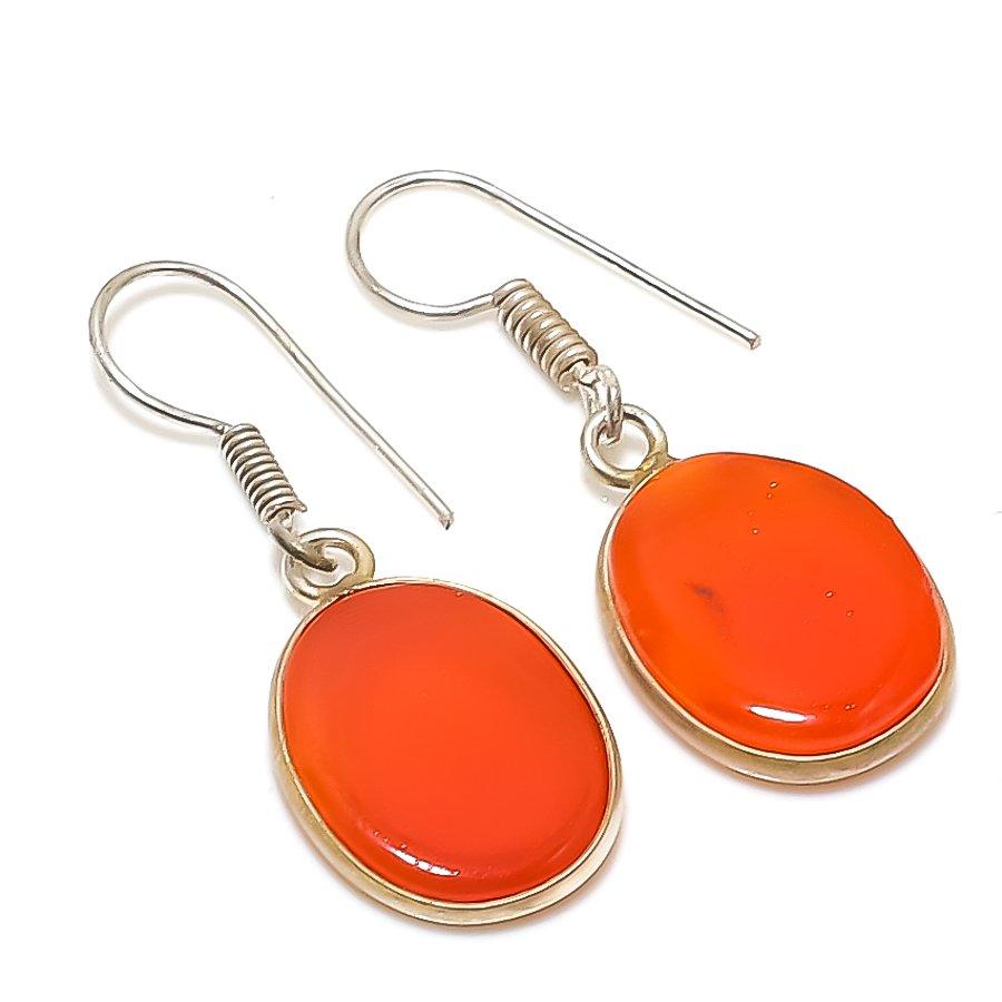 Natural Carnelian Gemstone Handmade 925 Sterling Silver Jewelry Earring 1.38" B0f40