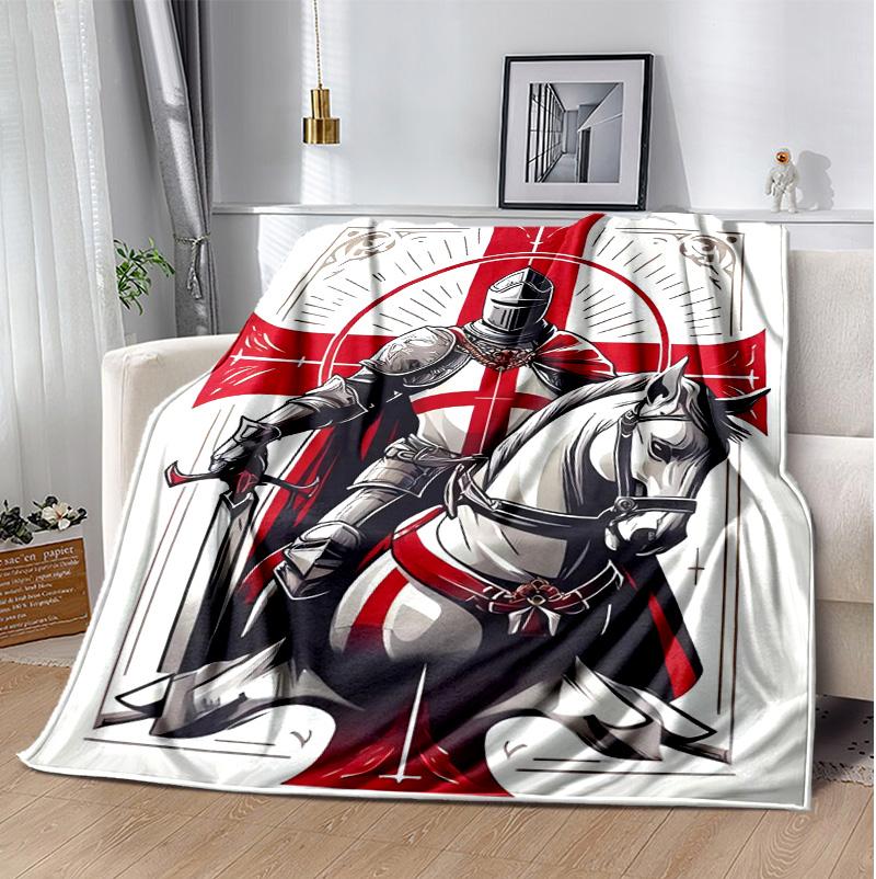 Cross Templars Knight Flannel Blanket Soft Warm All-Season Throw, Design for Camping, Car Travel, Hiking Sofa, Bed, Office Perfect Gift for Parties