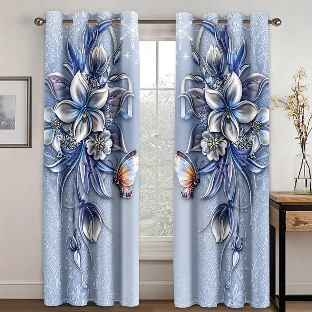 2pcs Vintage Sunflower Print Curtain Digital Printing Living Room Curtains, Grommet Top Rod Pocket Hook Curtains