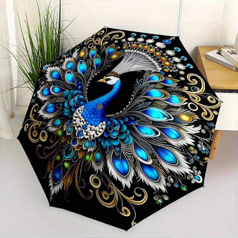 1pc Enchanted Elegance Peacock Automatic, Cute Cartoon Pattern, Portable Outdoor Umbrella, Perfect, Holiday Gift for fans.C007