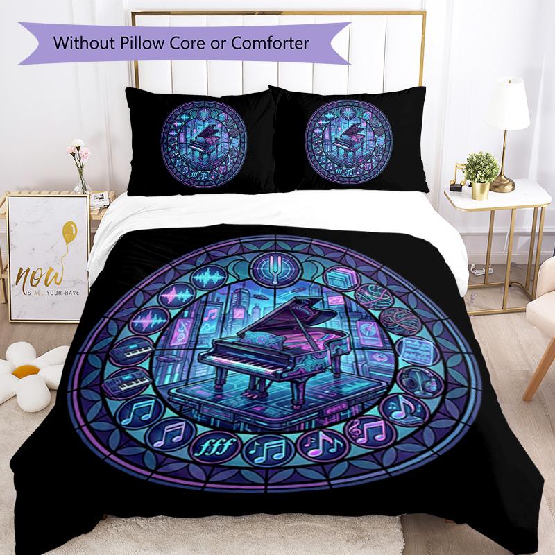 Cyberpunk Piano Symphony Pattern Bedding,Quilt Set Quilt Cover Pillowcase Home Birthday Gift (1 * duvet cover + 2 * pillowcase, without core)