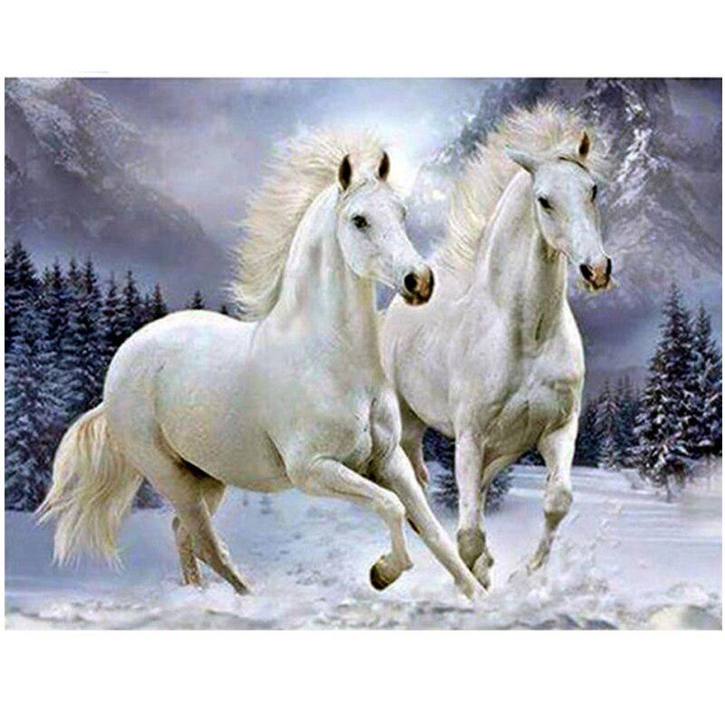 Embroidery Diamond Winter Painting Diamond Two Horses Full Round Picture Of Rhinestones Home Decor