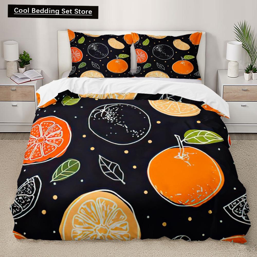 Cartoon Fruit King Queen Duvet Cover Summer Tropical Fruit Bedding Set for Boy Girl Banana Pear Red 2/3pcs Polyester Quilt Cover