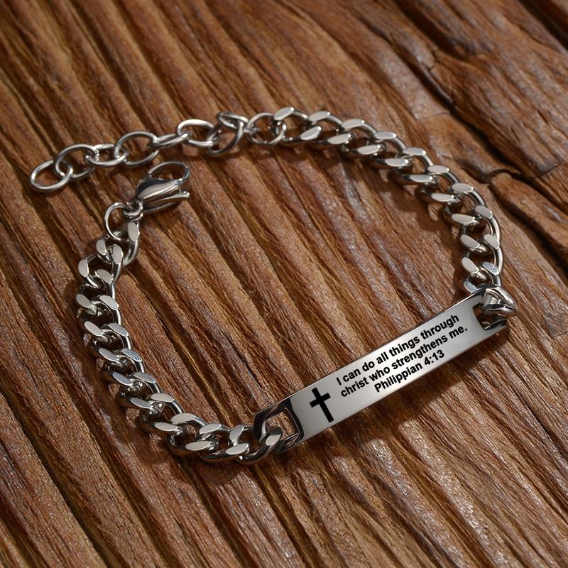 Christian Bible Stainless Steel Bracelet Bangle Engraved Cross Scripture Psalm Silicone Bracelets Religious Jewelry