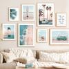 Beach Scenery Poster Nordic Wall Art Decorative Picture Tropical Sea Surfboard Bus Palm Tree Boat Canvas Painting for Home Decor