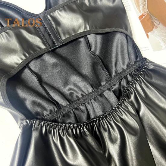 Женская ночная рубашка с сетчатыми рукавами-рукавами Низкий вырез на бретельках А-силуэта Свободный подол Гладкая искусственная кожа Открытая спина Без рукавов Honymoon Свадебная ночь