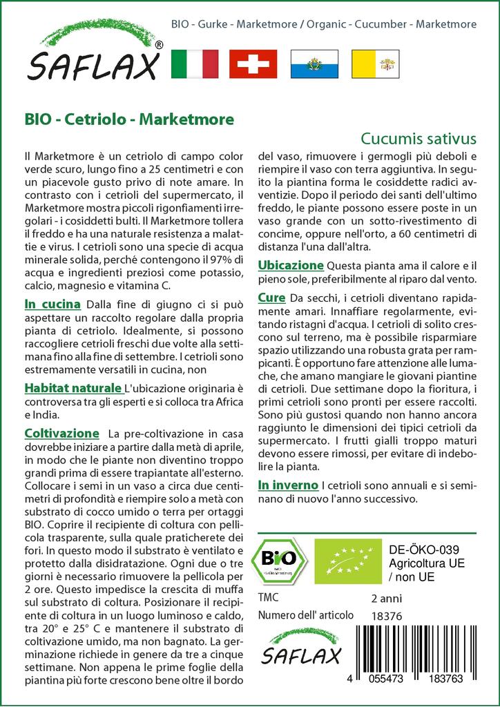 SAFLAX Garden in the Bag - Органический - Огурец - Marketmore - 20 семян - С субстратом в подходящем стоячем пакете - Cucumis sativus