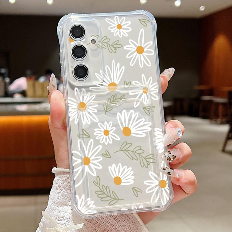 Чехол-карман с отделениями для карт для Samsung Galaxy A56 A55 A25 A16 A15 A36 5G S25 Edge S24 Ultra S23 S24 FE Мультяшный Белый Цветок ТПУ Чехол