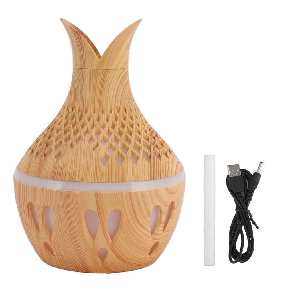 300ml Wood Grain Humidifier USB Powered Aroma Diffuser Humidifier with Ambient Night Light 2 Petal