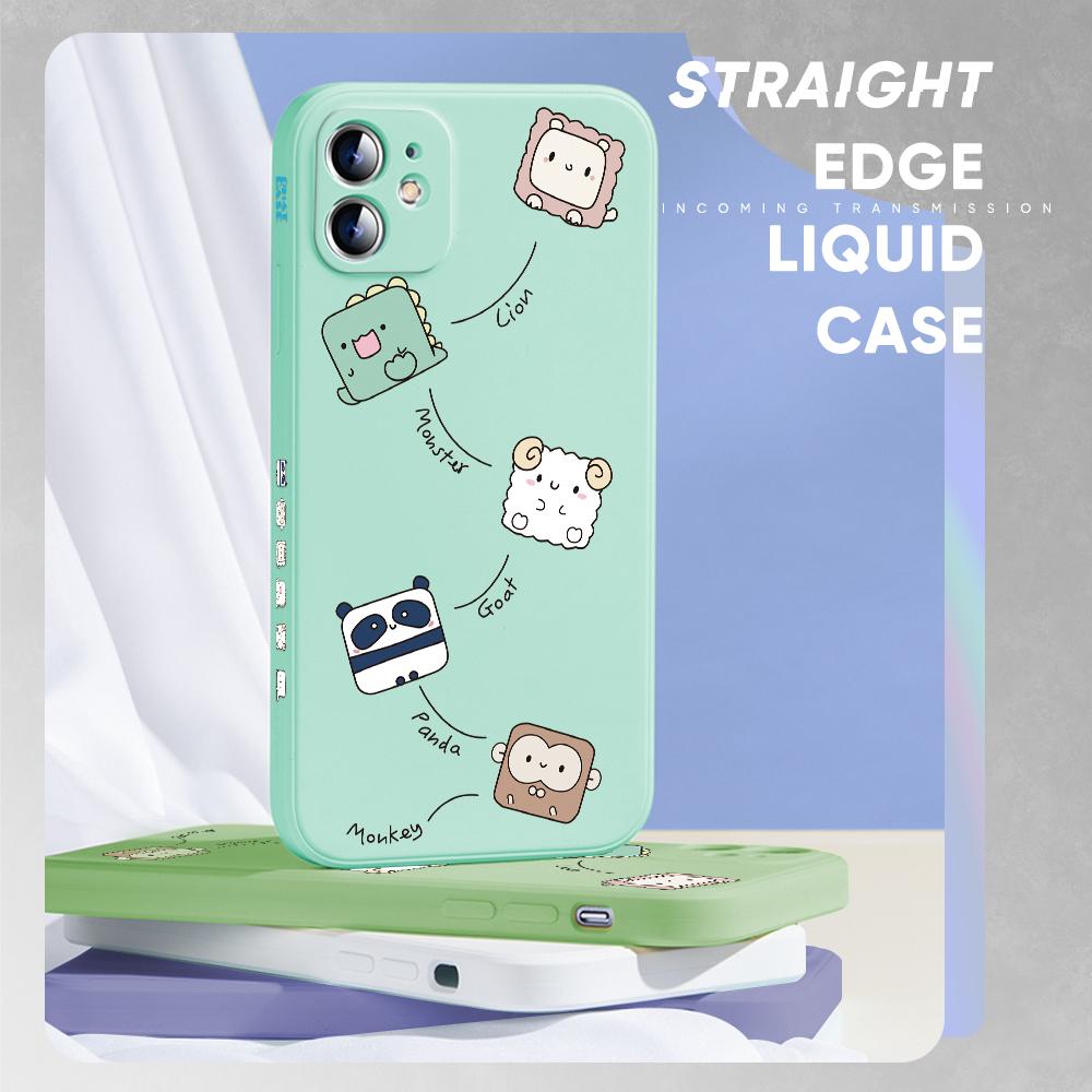 Милый мультяшный квадратный чехол с изображением животных, панды, обезьяны, овцы, дизайн телефона, квадратный край, жидкий силиконовый чехол, полное покрытие, чехол для камеры