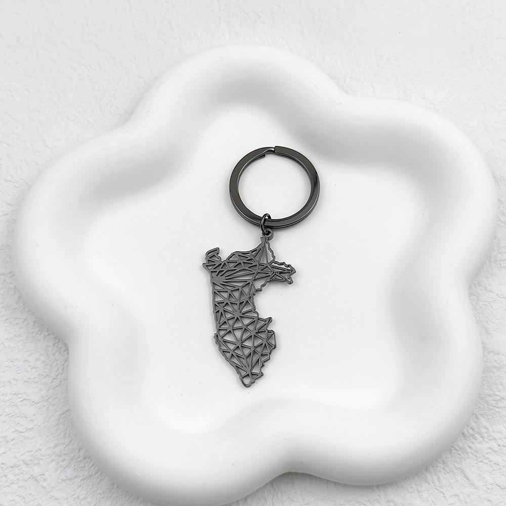 Stainless Steel Peru Map Keychain Maps Pendant Key Chains Ring for Women Men Car Accessories Jewelry Party Gifts Wholesale