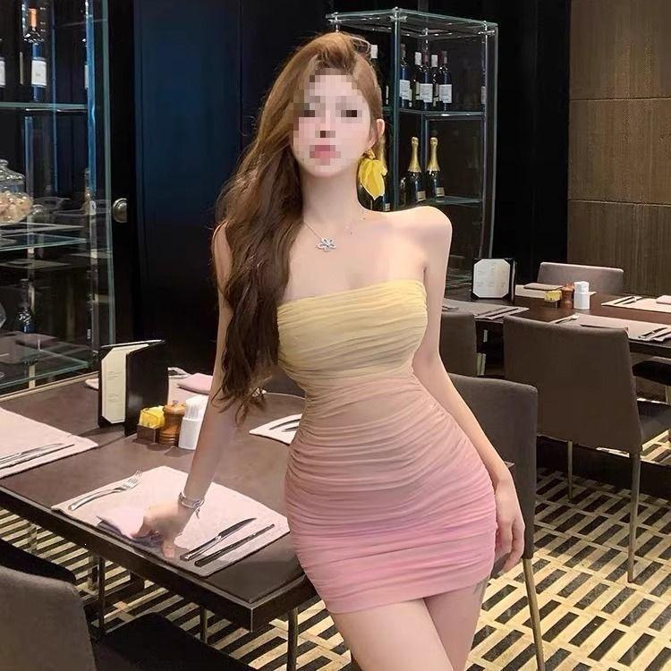 Чистая атмосфера желания tube top платье женское летнее новое облегающее сексуальное градиентный переход бедра градиентный переход короткая юбка