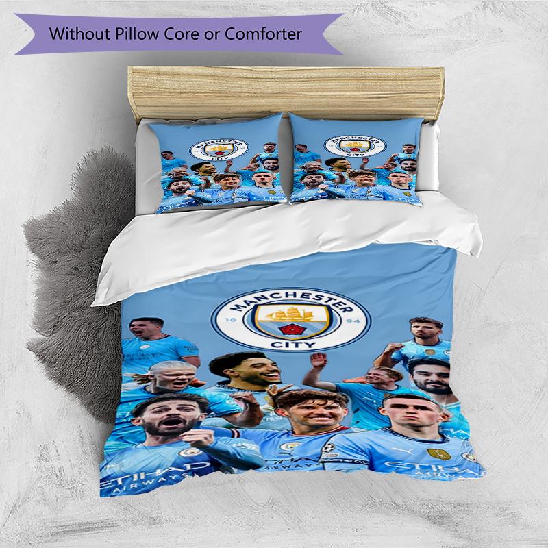 3pcs Duvet Cover Set (1*Duvet Cover + 2*Pillowcase, Without Core),Football team City FC Print Bedding Set, Bedroom Decor, All‑Season, Birthday Gift