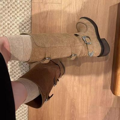 Темза~ 2025 Осень Новые Ботинки в Британском Стиле Толстый Каблук Винтажные Универсальные Пряжки Ручной Работы Прямые Ботинки