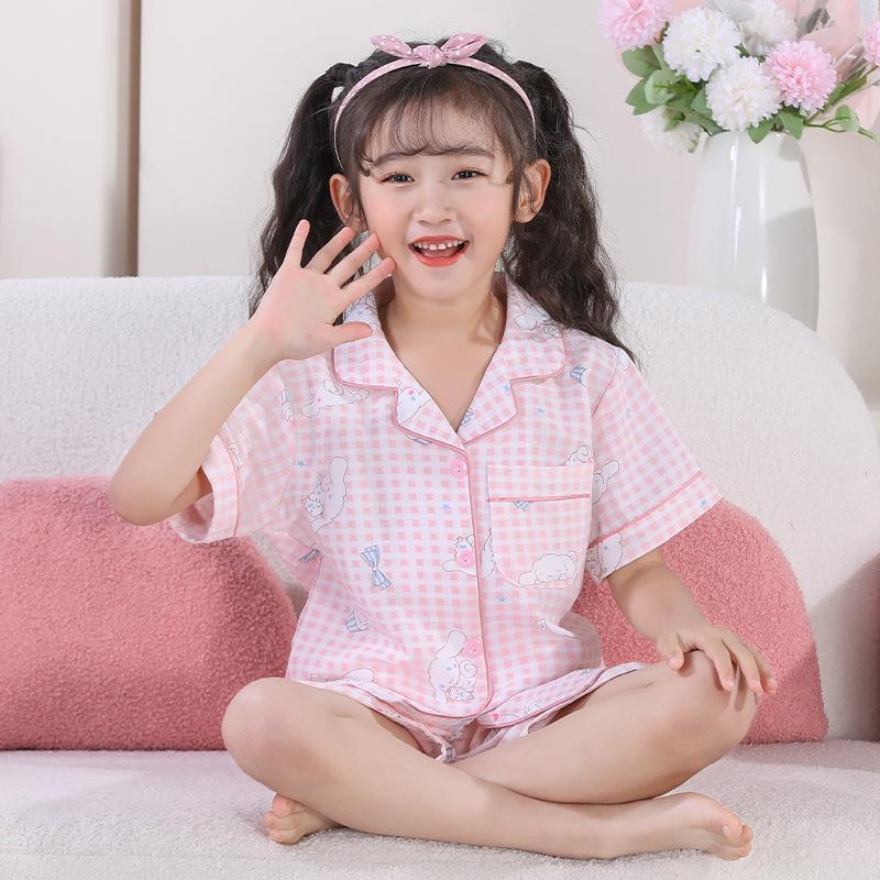 Пижамные комплекты Cross-border Summer Cloud Cotton Cartoon для девочек — топы с короткими рукавами и шорты для детей среднего и старшего возраста.