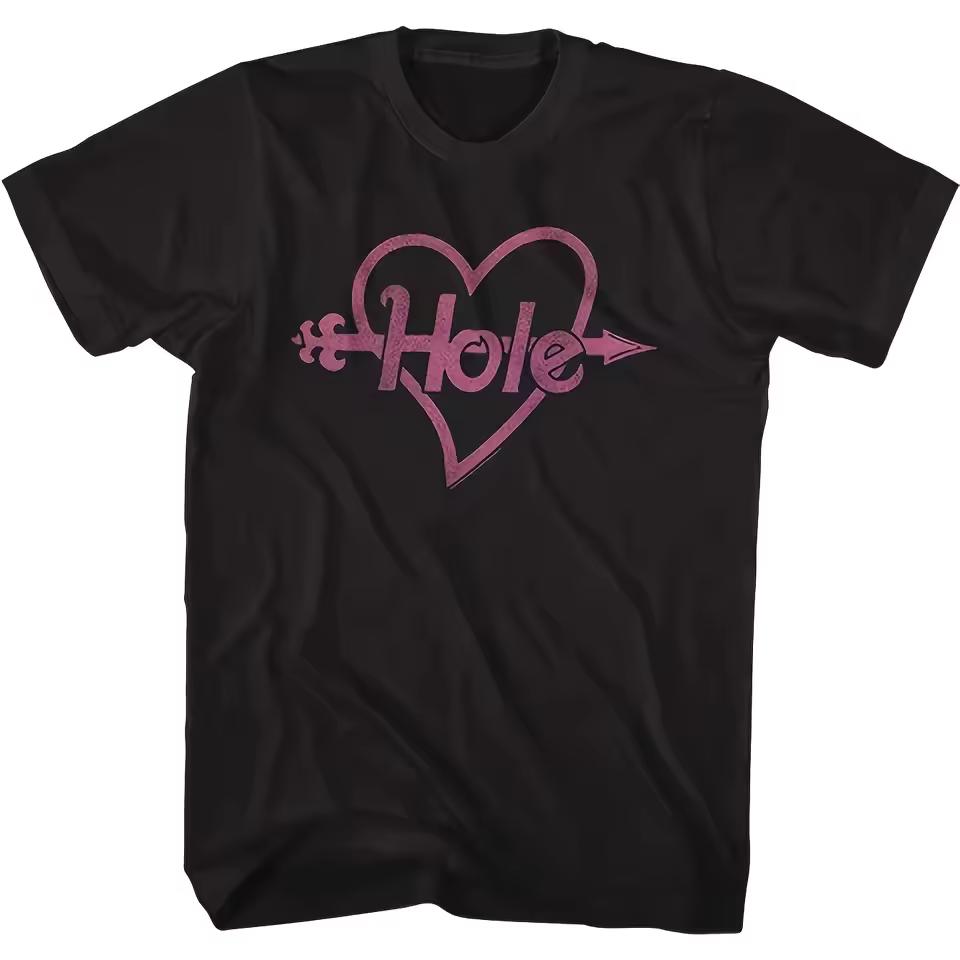 Hole Graphic T-Shirt Black Tee Featuring A Pink Heart Design Short Sleeves A Loose Fit Suitable for Both Men and Women