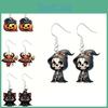 Halloween Themed Earrings Featuring Each Cat Demon Pumpkin And Skull Pattern