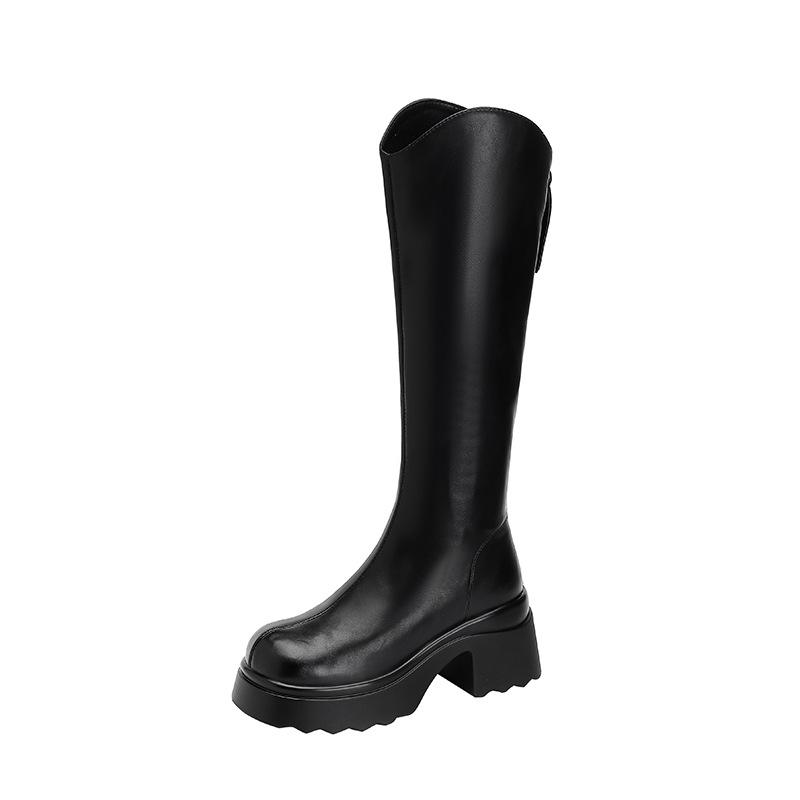 Boots women's leather V-mouth new thick-soled women's boots knight boots autumn and winter boots slim high-heeled boots women