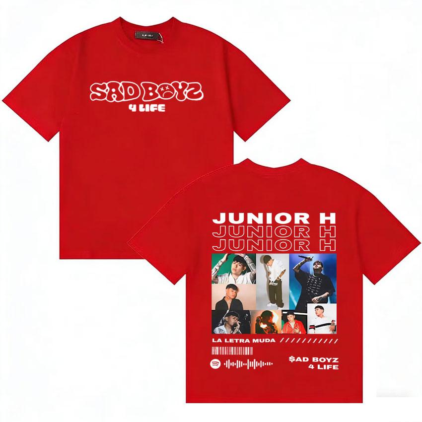 Стритвир Рэпер Junior H Sad Boyz 4 Live Футболка Унисекс Женская с Коротким Рукавом Повседневная Двусторонний Принт No Me Importa Nada Y2K Футболка