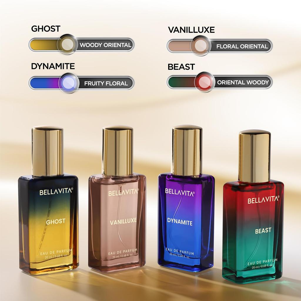 BELLAVITA Magical Scents 4x20мл | Стойкий парфюмерный набор EDP для мужчин и женщин | Ваниль, Карамель и Мускус | Цветочный, Пряный Премиальный Аромат