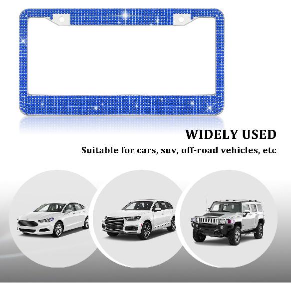 Bling Diamond License Plate Frame,Universal Stainless Steel License Plate Holder Fits U.S. Standard 2 Holes Model,Sparkle License Plate Frames Bling