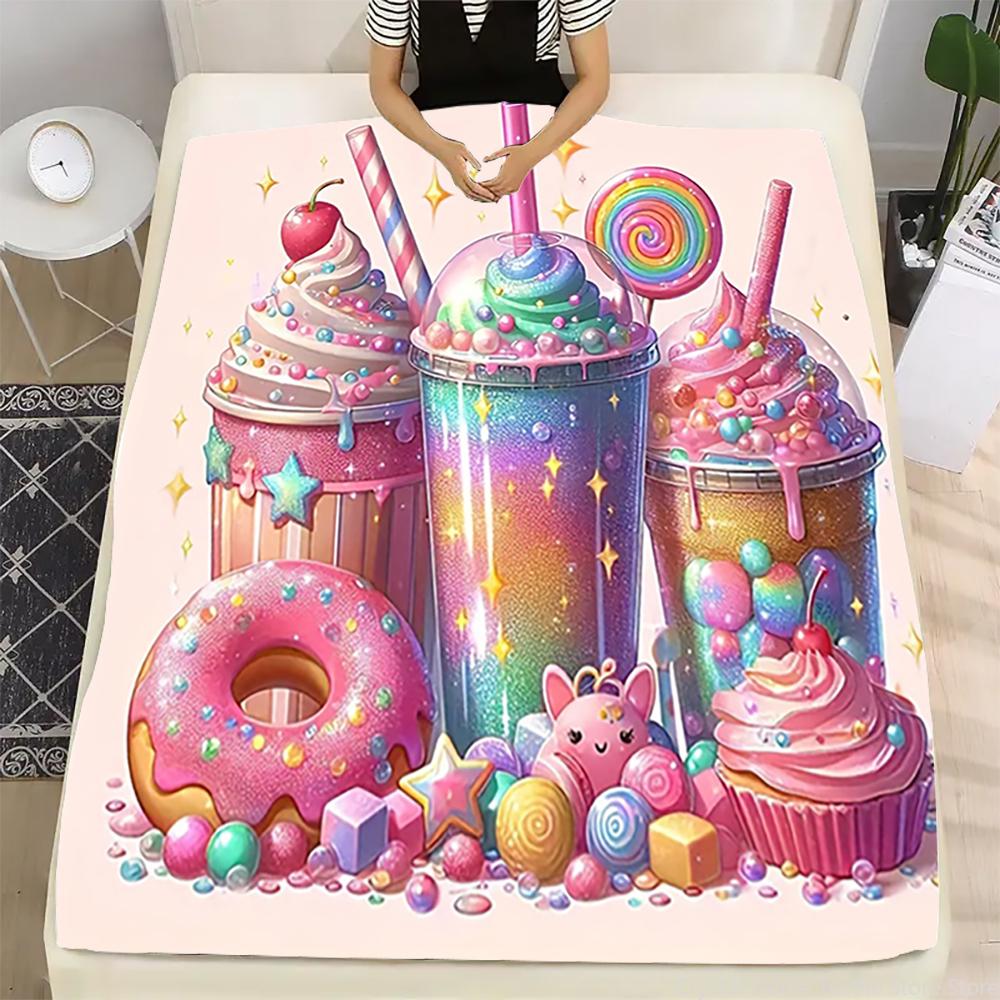 Flannel Throw Blanket Whimsical Ice Cream & Sweets Fantasy,suitable for sofas,beds,offices,travel,camping chairs,warm blanket