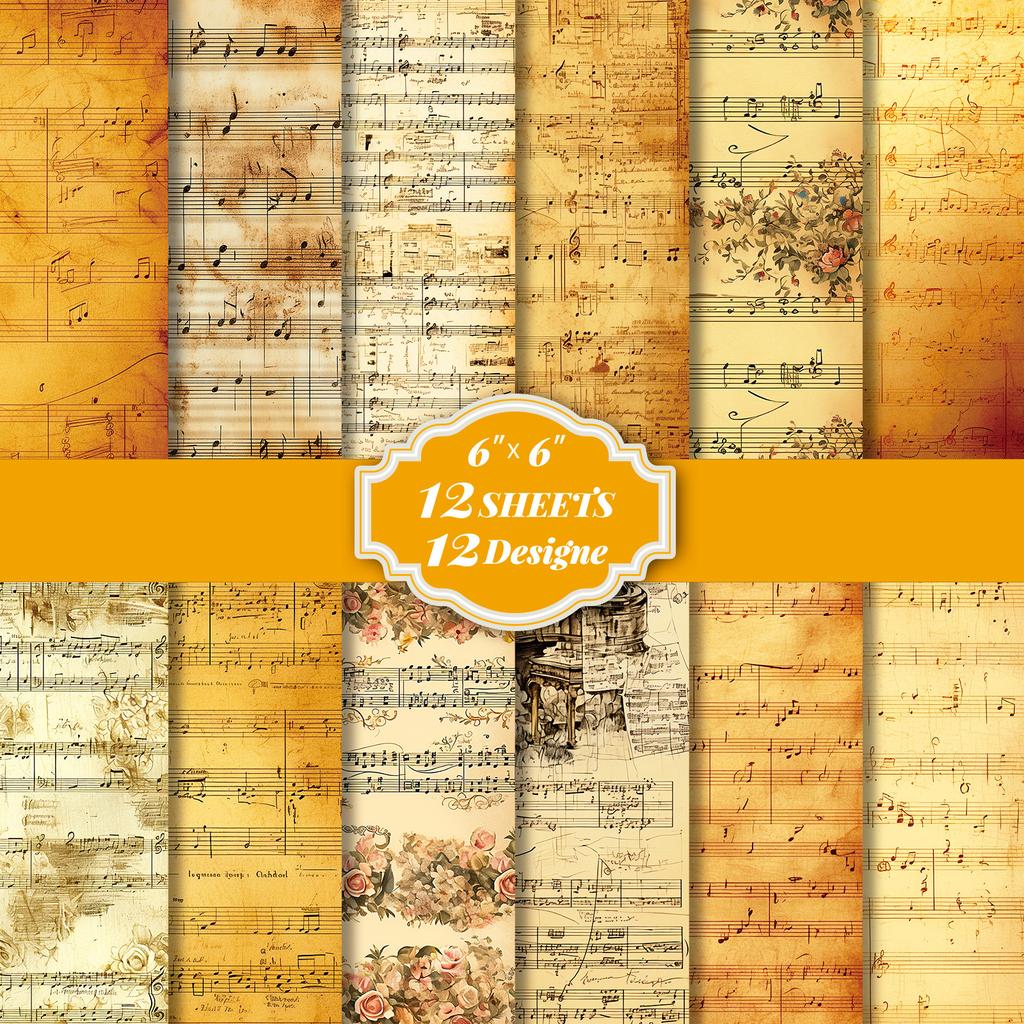 12 листов/упаковка Ретро нотная бумага Материал для скрапбукинга Подарочное украшение Фон для ручного дневника Материал для DIY-сращивания