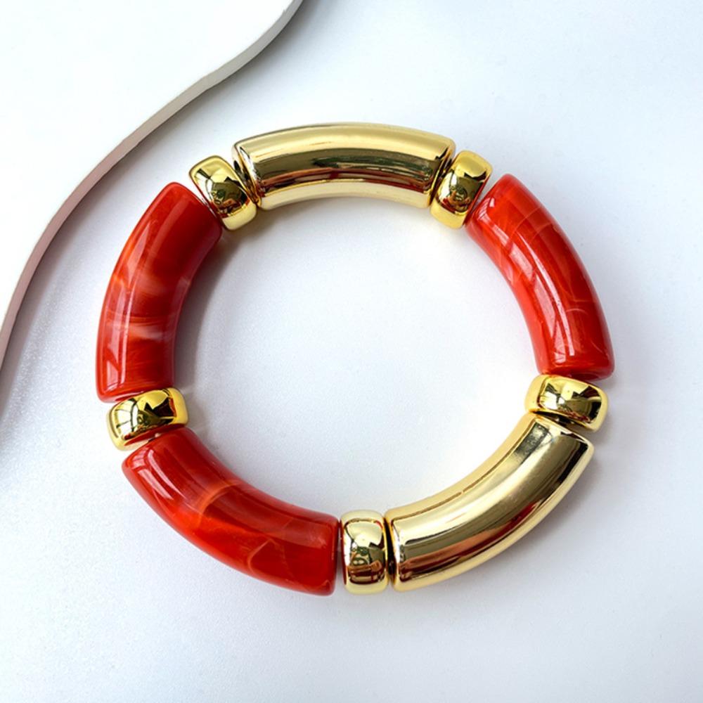 Stretchy Leopard Bracelets Beaded Curved Tube Bangle Vintage Bohemia Style Bracelets Women