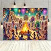 Mexican Aztec festival background wall hanging fabric studio decoration fabric multi-functional room banner decoration