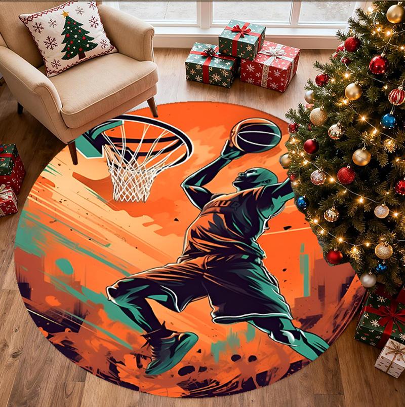 SLAM DUNK Pattern Round Rug, Indoor/Outdoor Mat, for Picnic, Gameroom, Bedroom, Office, Living Room, Home Decor Carpet, Birthday Gift