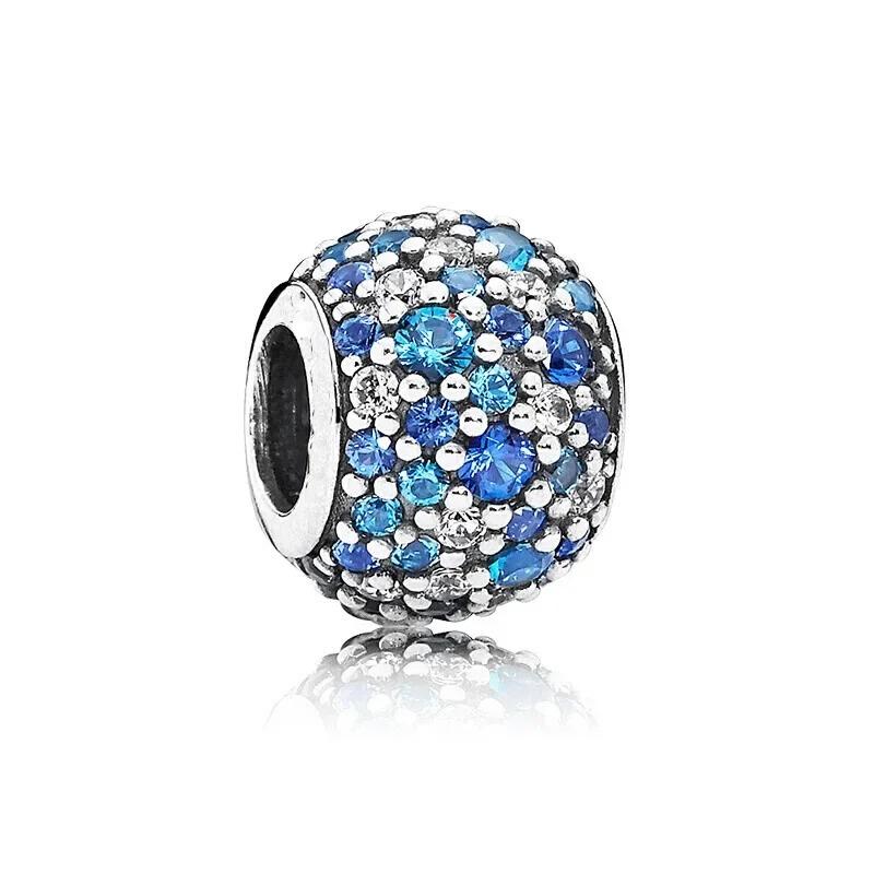 925 Silver Heart Charm Beads Full Diamond Round Rose Pendant for DIY Necklace Bracelet Jewelry Gift