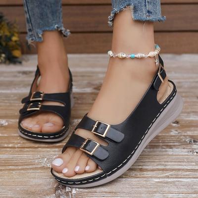 Lucyever Модные сандалии на платформе с пряжкой для женщин 2024 Летние сандалии на танкетке с ремешком сзади Женские нескользящие повседневные сандалии с толстой подошвой