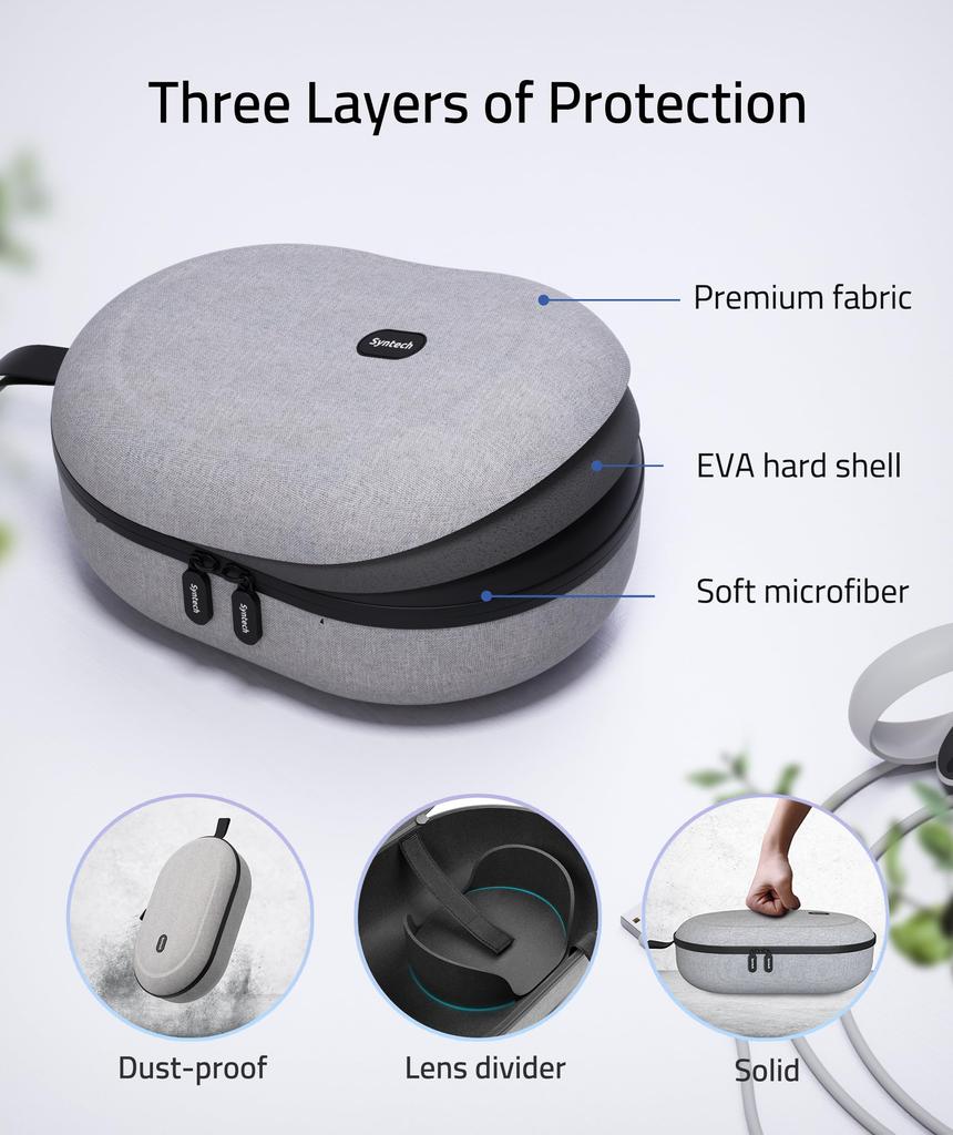 Жесткий чехол Syntech, совместимый с игрой Meta Quest Quest 2 VR, несовместим с Elite Strap 3S/3/Oculus Headset, серый,