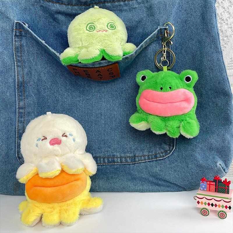 Fluffy Frog And Duck Keychain Charming Plush Doll For Couples Convertible Face