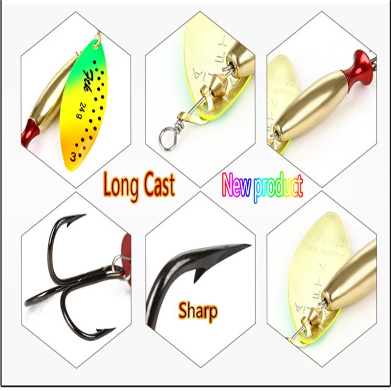 FTK 1PC Long Cast Size2-Size3 Fishing Lures Hook Spinner Spoon Lures With Treble Hooks