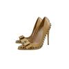 Fashion Bow Rivet High Heel Shoes Women's Thin Heels 12CM 10CM 8CM Fashion Sexy Pointed Shallow Mouth Women's Shoes Liuding Shoe