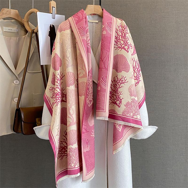 Design Floral Printed Cashmere Scarf Women Winter Pashmina Shawls And Wraps Thick Warm Bufanda Stoles Blanket Luxury