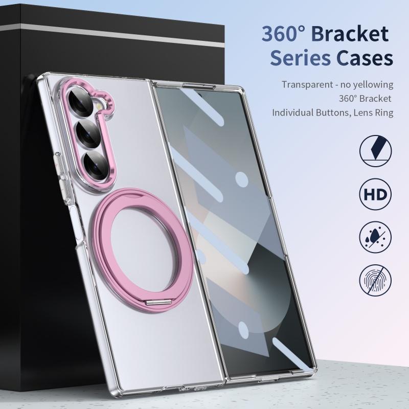 360 Вращающийся Держатель Прозрачный Чехол для Samsung Galaxy Z Fold 8 Ultra 7 6 5 4 3 Защита Экрана Магнитная Беспроводная Зарядка Чехол