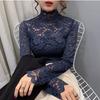 Spring Autumn Pullover Blouse Long Sleeves Elastic Lightweight Floral Crochet Lace Women Tunic Top