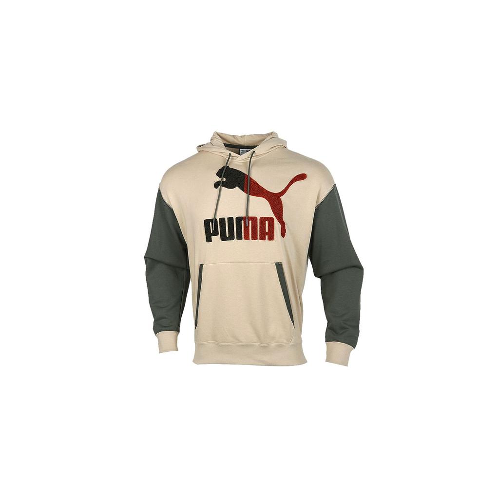 Puma Color Block Hooded Sweatshirt Men Tops Grey Green Brown 530709-12