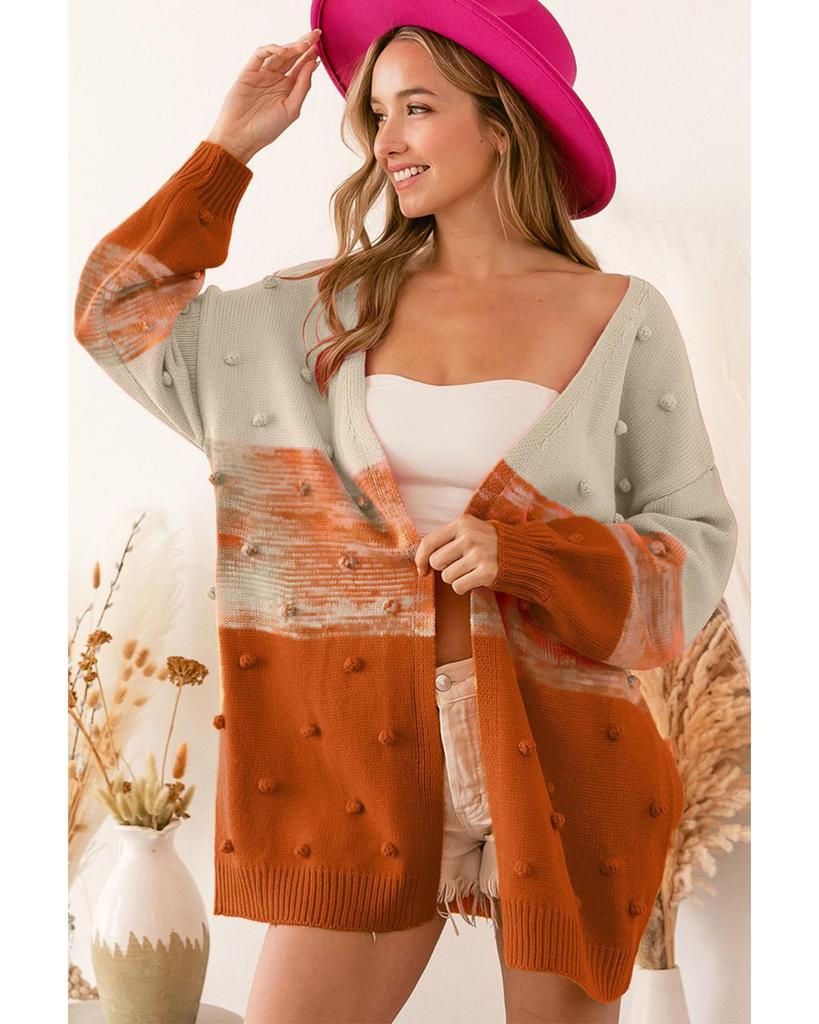 Azura Exchange Кардиган с открытым передом и цветными блоками и помпонами