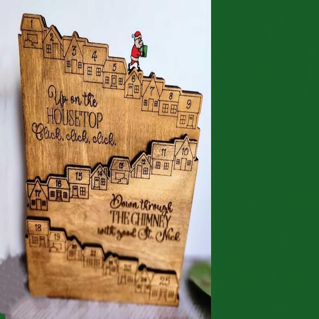 Christmas Wood Countdown Calendar, Xmas Santa Ornament Home,Table Decoration
