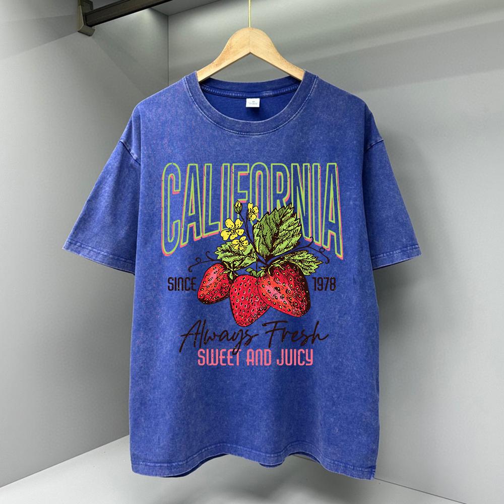 Мужские футболки с принтом «Калифорнийская клубника», винтажные дышащие топы, повседневная футболка, хлопковая футболка Harajuku