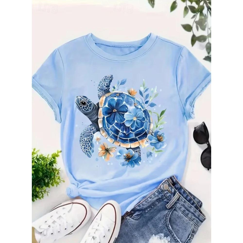 Fashion Women Retro Creative Turtle Pattern Print T Shirt Funny Casual O-neck Short Sleeves T-shirt Summer Female Tee Shirt