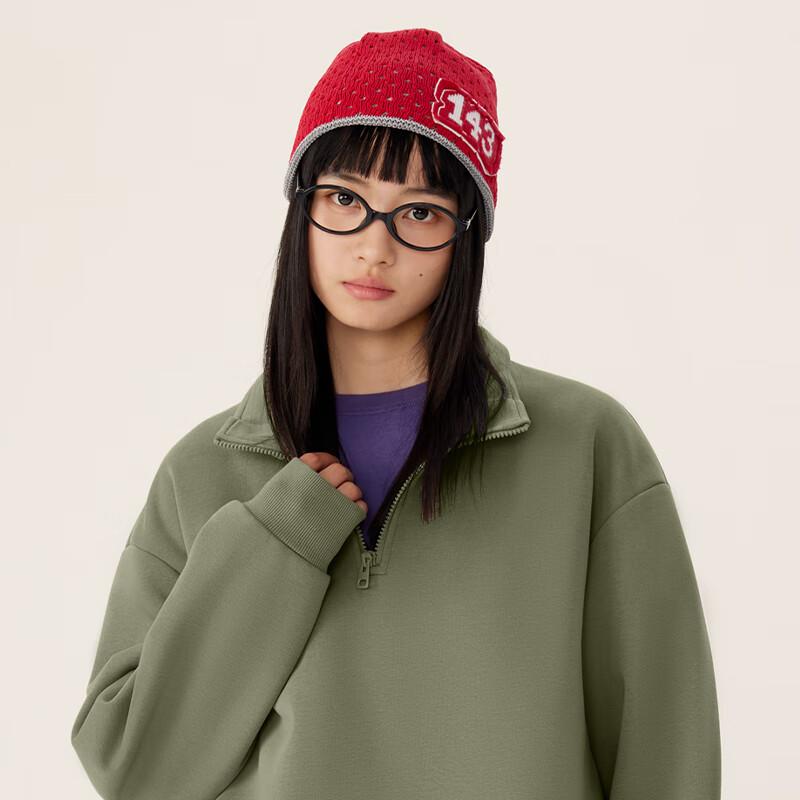 MINISO Men's Fleece-Lined Stand-Collar Half-Zip Sweatshirt