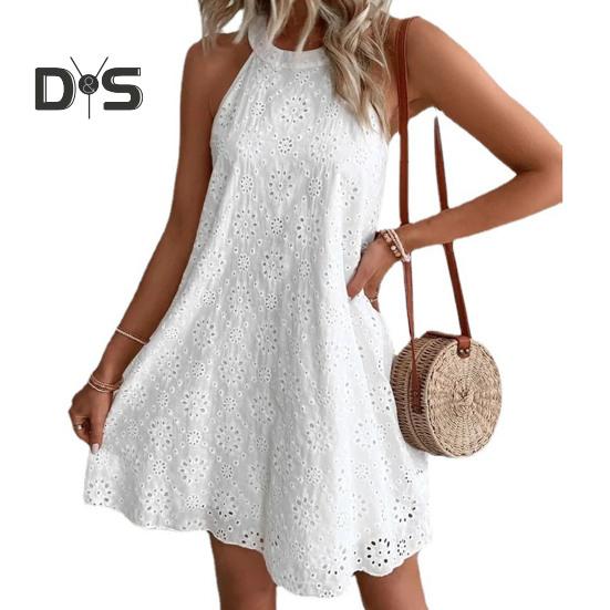 Летнее платье длиной выше колена, однотонное стильное женское летнее повседневное платье с бретелькой на бретельках с цветочным принтом