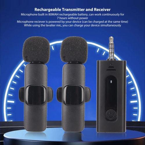 ASHATA 2.4G Wireless Lavalier Lapel Microphone, Rechargeable, Noise Reduction, Cordless Omnidirectional Condenser Recording Microphone with 3.5mm Inte