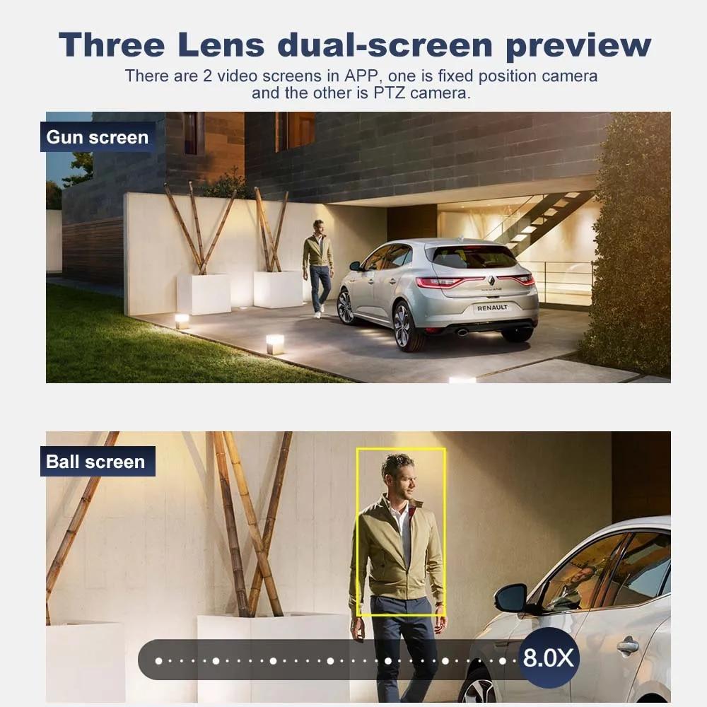 Новая IP-камера EU 12MP 6K WiFi с тремя объективами и двойным экраном, уличная PTZ-камера, 8-кратный зум, защита домашней безопасности, беспроводное Wi-Fi видеонаблюдение