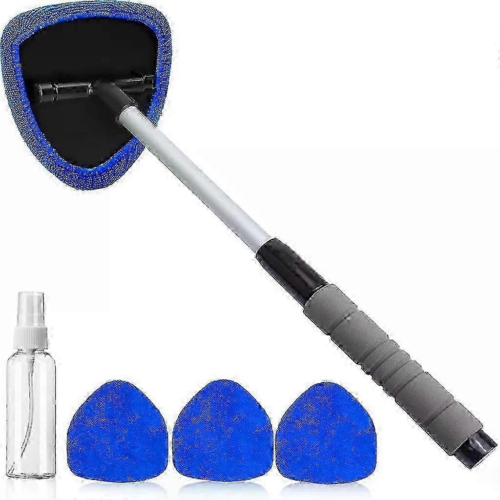 Car Windshield Cleaner, 4 Reusable Washable Microfiber Pads And Extendable Handle Car Windshield Wiper Kit WSLIHV